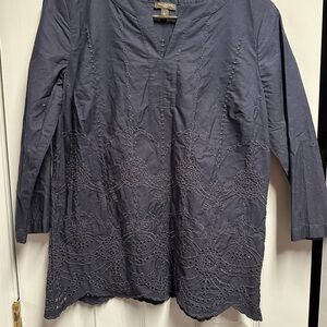 Talbots Navy Embroidered Women's Top